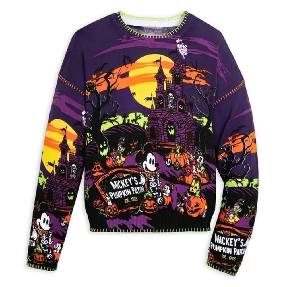 Disney Mickey's Pumpkin Patch Halloween Sweater - Purple/Orange/Green